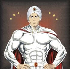 a cartoon of a man in a white superhero costume