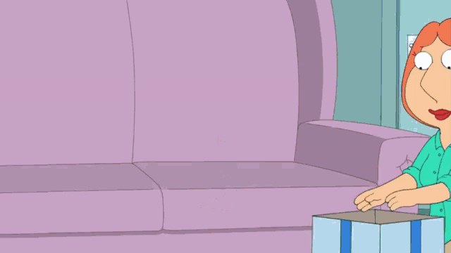lois griffin from family guy is kneeling down with a box in front of her