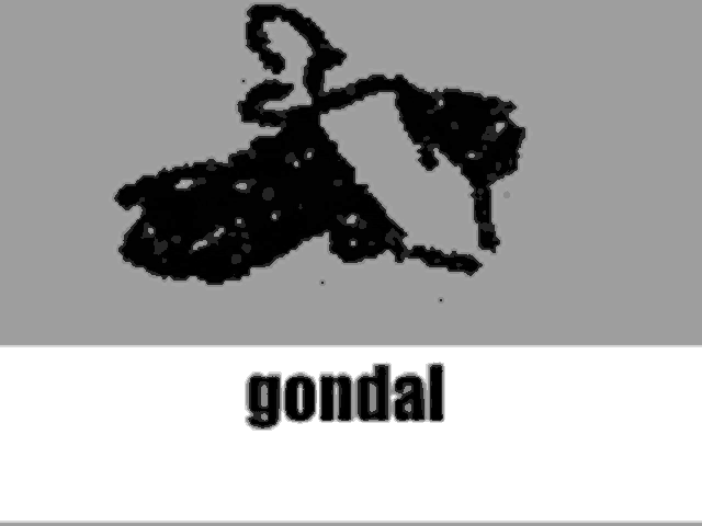 a black and white drawing of a sheep with the word gondal below it