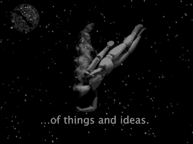 a black and white photo of a clock and the words " of things and ideas "