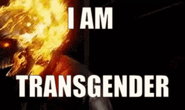 a picture of a ghost rider with the words i am transgender on it