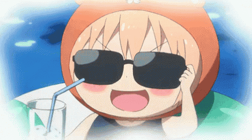 a cartoon character wearing sunglasses and a hat is drinking from a glass
