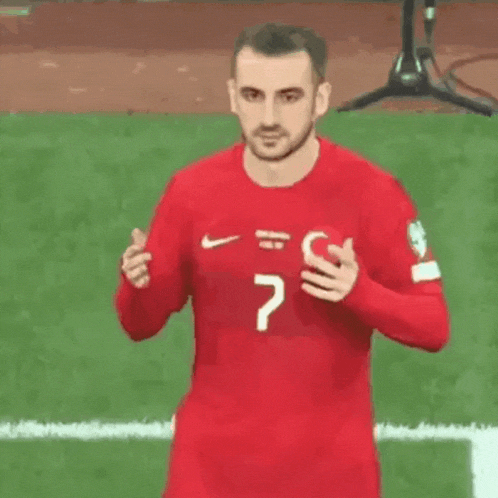 a soccer player wearing a red jersey with the number 7 on it is holding a soccer ball .