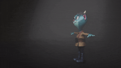 a cartoon character with horns and a crown on his head stands with his arms outstretched