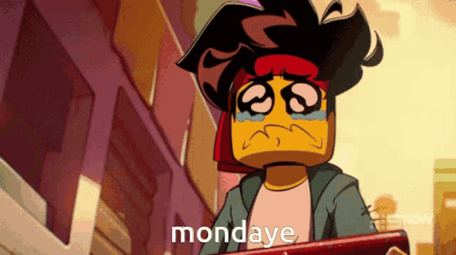 a cartoon character with a sad look on his face and the word mondaye below him