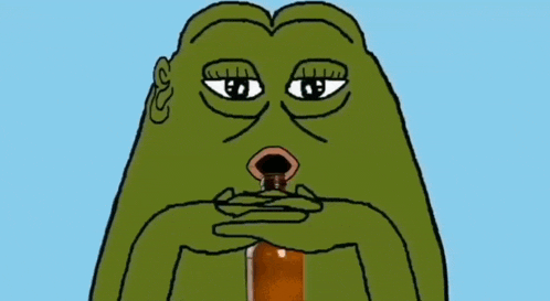 a cartoon character with a bottle in his mouth