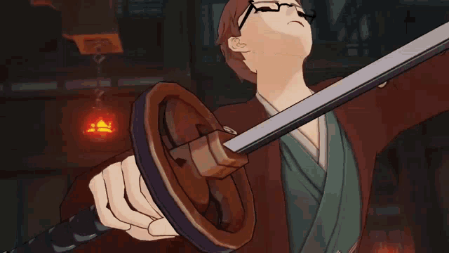 a man with red hair is holding a red bow and arrow