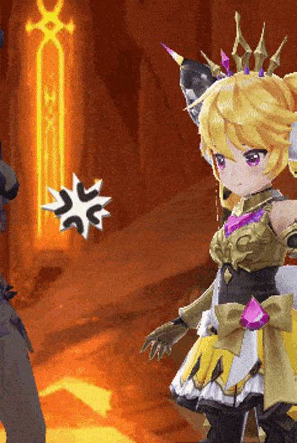 a girl with a crown on her head is standing in front of a star