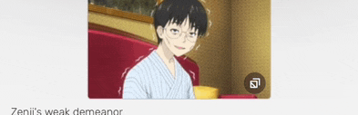 a picture of a boy with glasses and the words " zeni 's weak demeanor "