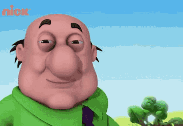 a cartoon character with a big nose and a nick logo