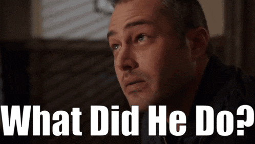 a man says " what did he do " while looking down
