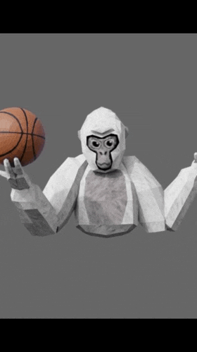 a low poly gorilla holding a basketball in his hands