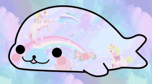 a drawing of a seal on a colorful striped background .