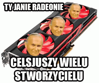 a graphics card with three men 's faces on it and the words ty janie radeonie