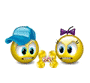 two smiley faces are sitting next to each other on a white background surrounded by flowers .