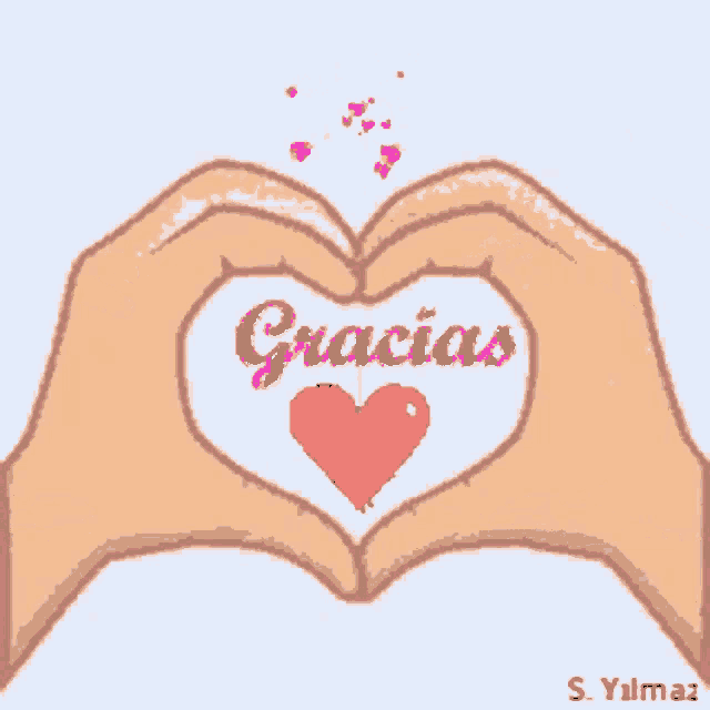 a drawing of hands making a heart shape with the word gracias on it