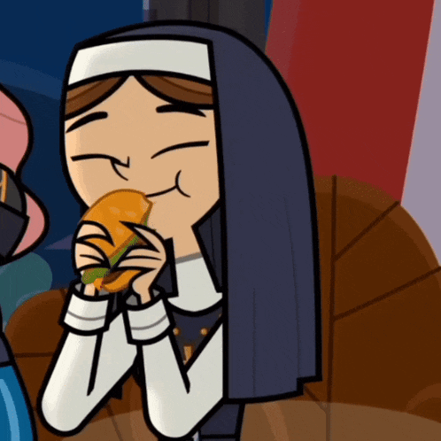 a nun is eating a sandwich in a cartoon