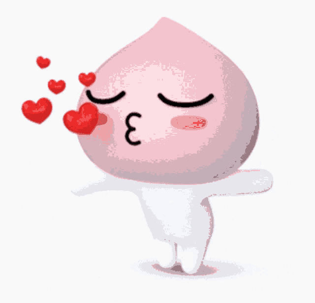 a cartoon character is blowing a kiss with hearts coming out of its mouth