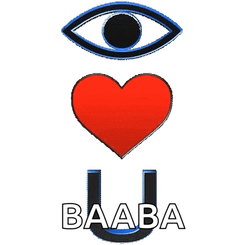 a red heart with a blue eye and the word baaba on it