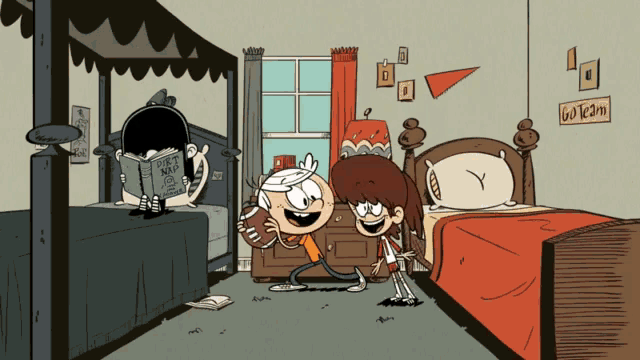 a cartoon of the loud house characters in a bedroom