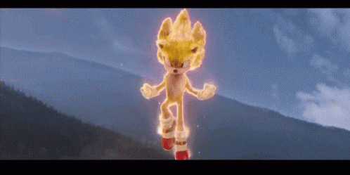 sonic the hedgehog is flying through the air with a mountain in the background