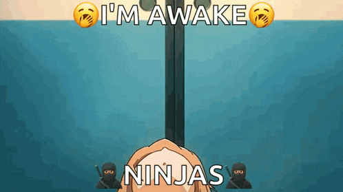 a cartoon of a ninja with the words i 'm awake ninjas behind him