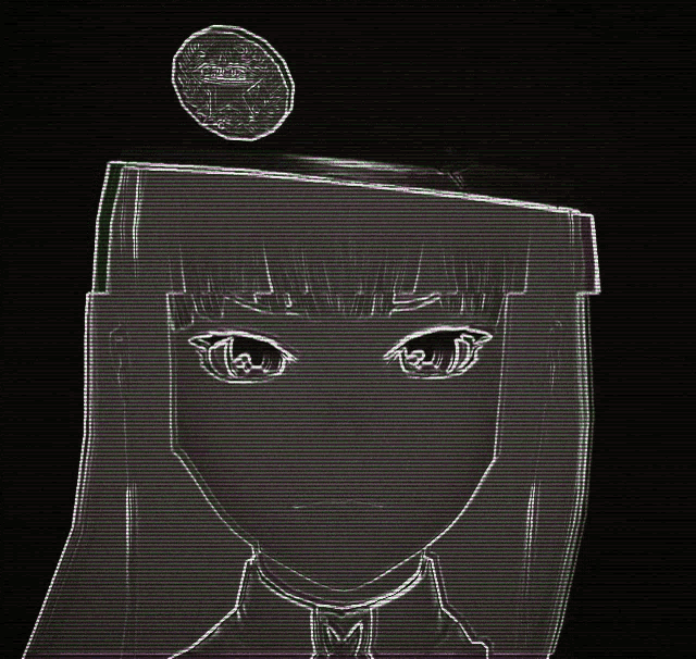 a drawing of a girl with a coin on her head with the letter m on it