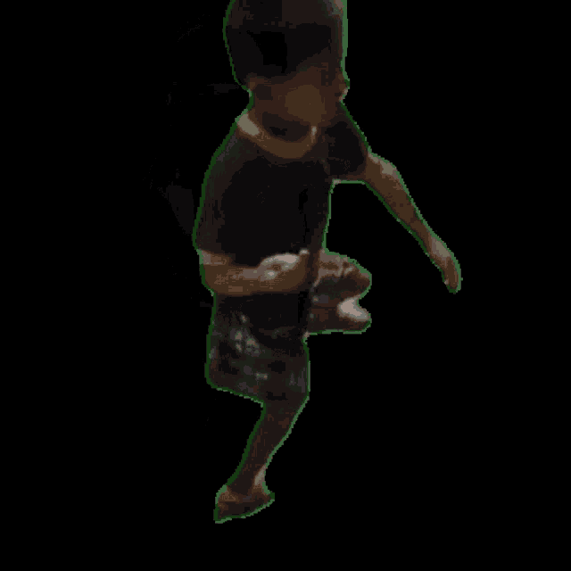 a pixelated image of a person sitting on a stool