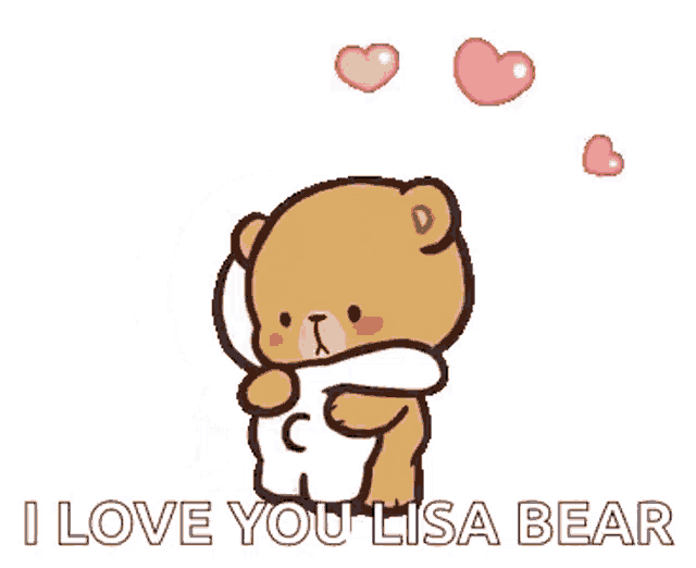 a teddy bear is hugging another teddy bear with hearts coming out of its head .