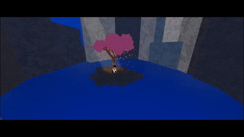 a computer generated image of a cherry blossom tree in a dark room