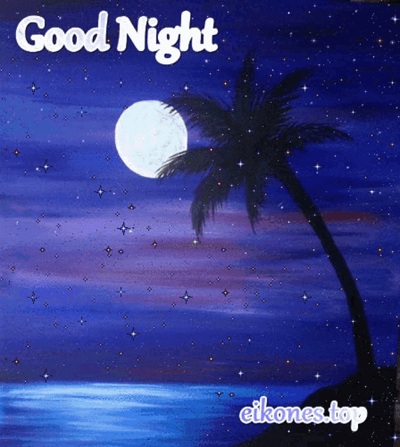 a painting of a palm tree with the words good night written above it