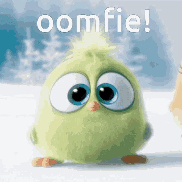 a picture of a green cartoon character with the words oomfie written above it