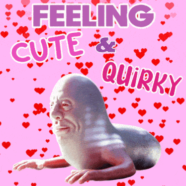 a pink background with hearts and the words feeling cute and quirky on top