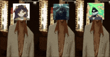 a man in a suit with a picture of a girl on his face