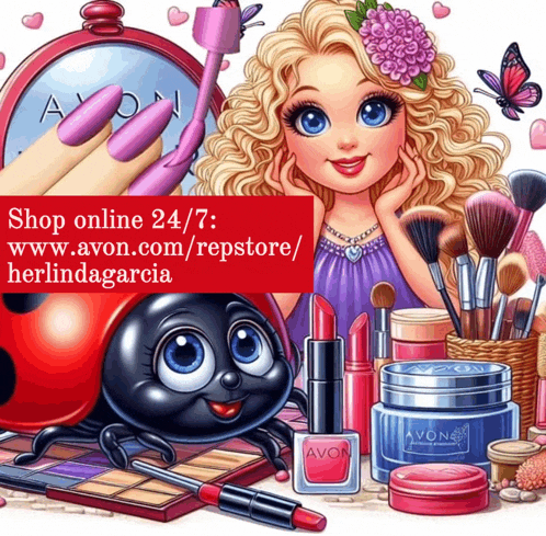 a ladybug is surrounded by makeup and the words shop online 24 7