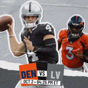 a poster for a football game between the raiders and the broncos