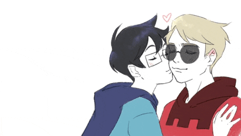 a drawing of two men kissing with a heart above them