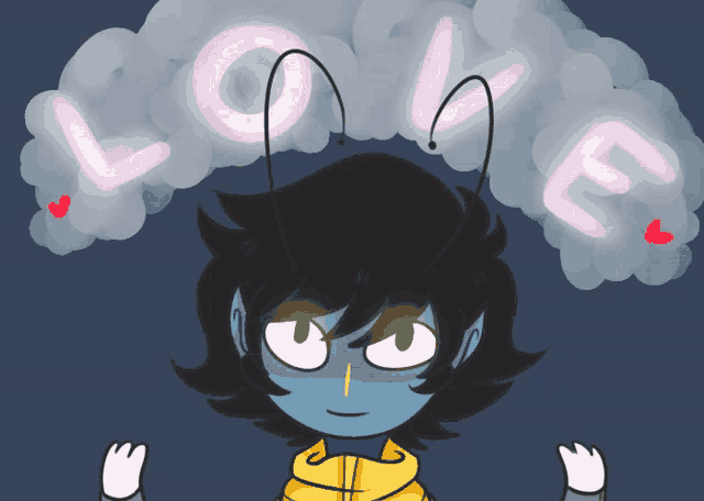 a drawing of a bug with the word love coming out of his head