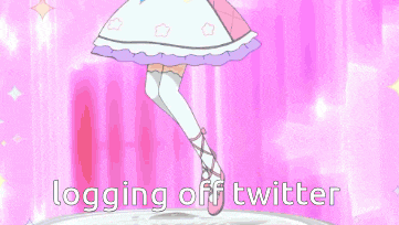 a girl in a pink dress is dancing with the words logging-off twitter written below her