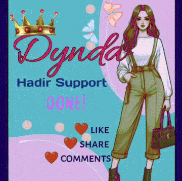 a poster that says ' dynda hadir support done ! like share comments ' on it