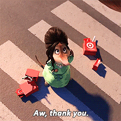 a cartoon character says aw thank you while standing on a crosswalk