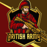a logo for the british army has a soldier holding a gun