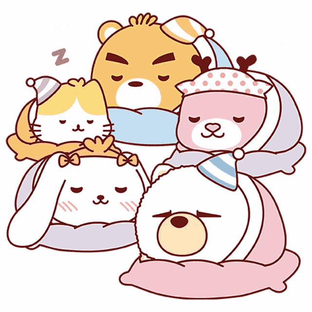 a group of animals are sleeping together with the letter n visible