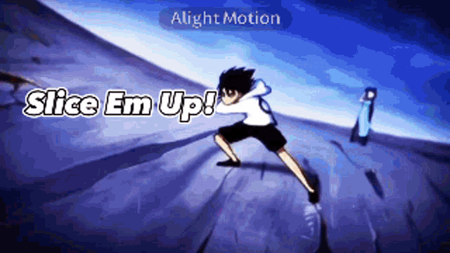 a slice em up advertisement with a person in a white shirt