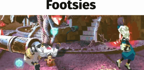 a video game scene with the words footsies on top