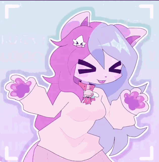 a drawing of a girl with purple hair and purple eyes