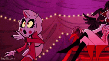 a cartoon character is standing next to another cartoon character in a room .