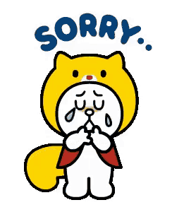 a cartoon squirrel wearing a yellow cat costume is sorry .