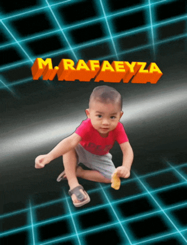 a little boy with the name m.rafaeyza on the top of his head