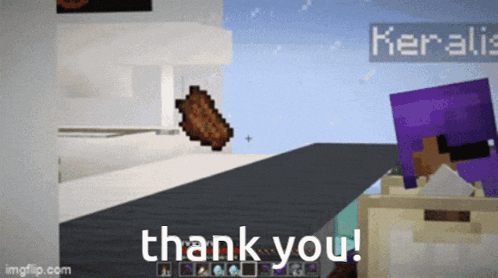 a screenshot of a minecraft game with the words thank you